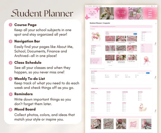 Premediboy Student Planner — Coquette Aesthetic Notion Template