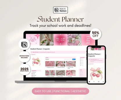 Premediboy Student Planner — Coquette Aesthetic Notion Template
