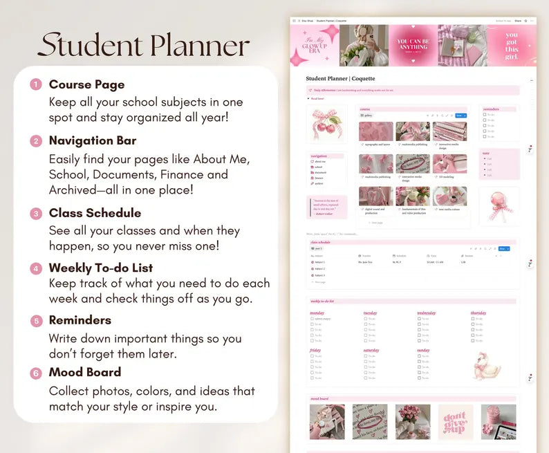 Premediboy Student Planner — Coquette Aesthetic Notion Template